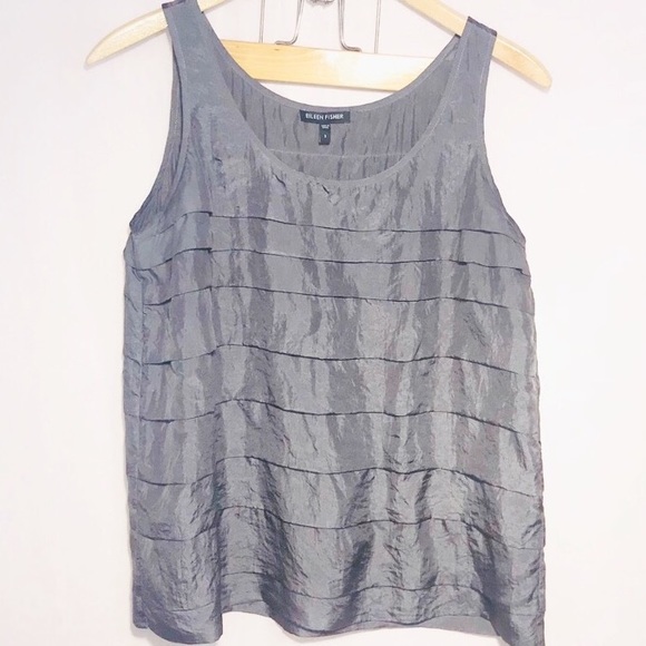 Eileen Fisher Tops - Eileen Fisher Gray 100% Silk Ruffled Tank S